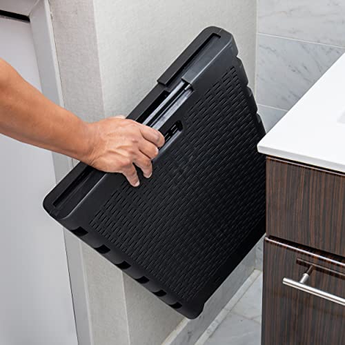 Mind Reader 61L Foldable Laundry Hamper, Clothes Basket, Lid, Wicker Design, Plastic, 18"L x 14.5"W x 21.25"H, Black - color: Black
