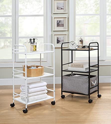 SunnyPoint 3-Tier Rolling Utility Cart – Metal Storage Organizer with Wheels, Mobile Kitchen Cart, Office & Home Organizer, White, 12" D x 16.92" W x 31.1" H - color: Wht