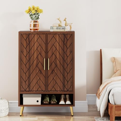 Tribesigns 6-Tier Shoe Cabinet with Doors, Wooden Shoe Storage Cabinet with Adjustable Shelves for Entryway, Hallway, Bedroom (Walnut)