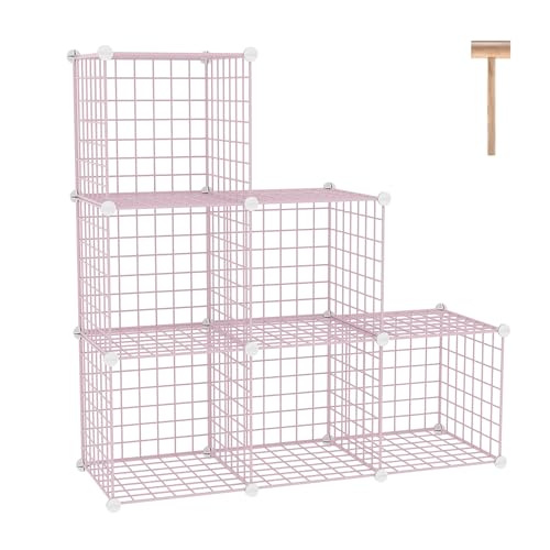 C&AHOME Wire Cube Storage, 6 - Cube Organizer Metal C Grids, Modular Shelves Units, Closet Organizer, Ideal for Home, Office, Living Room, 36.6”L x 12.4”W 36.6”H, Pink UWCS3006P - color: Pink, size: 6 Cube