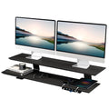 2-Tier Dual Monitor Riser with 6-Port Hub – 39.4" Extra Wide Solid Wood Plywood Desk Stand for Dual Monitors, 30w Fast Charging USB C/A Ports, Heavy Duty Desk Organizer, Black Wood Grain Finish