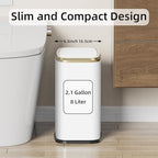 8L/2.1 Gallon Small Bathroom Trash Can with Lid, Swing-Top Rectangular Waste Bin, Stainless Steel Garbage Can for Home, Office, Toilet, Bedroom, Living-Room (White) - color: White