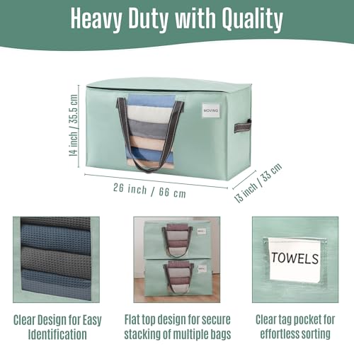 VENO 6 Pack Heavy Duty Moving Bags, Clothes and Comforter Storage Bags with Clear Window, College Dorm Essentials Packing Supplies, Foldable Boxes Alternative (Light Green Matte, 6 Pack) - color: Light Green Matte, size: 6 Pack