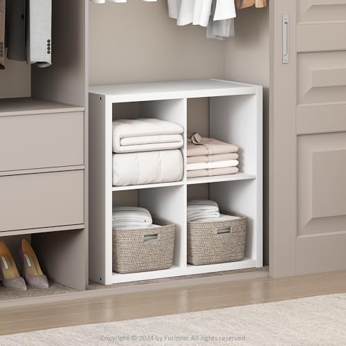 Furinno Cubic Closet Organizers and Storage, 4-Cube Closet Organizer, Open Shelf Closet Storage, Extra Thick Frame for Wardrobe, Bedroom, Living Room, White - color: White, size: 4-Cube