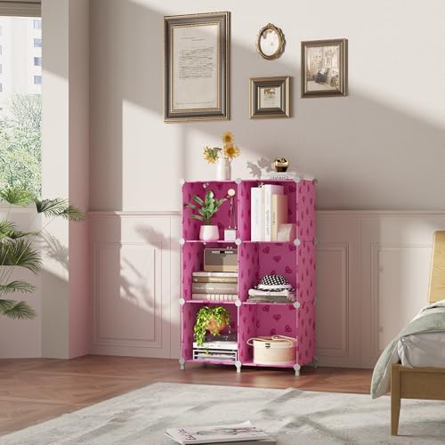 UNKU Cube Storage Organizer, 6 Cube Closet Organizer Storage Shelves, DIY Stackable Bookcase, Clothes Organizer Shelf for Closet, Bedroom, Living Room, Cabinet, Home, Office, Pink - color: Pink, size: 6cube