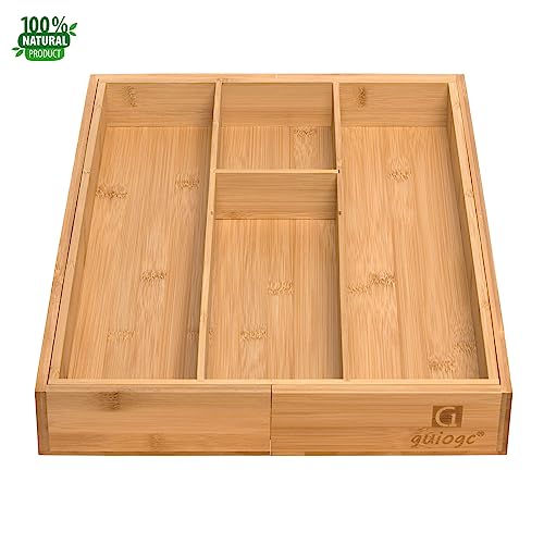 guiogc Bamboo Silverware Organizer, Expandable Kitchen Drawer Organizer and Utensil Organizer, Cutlery Tray with Drawer Dividers for Kitchen Utensils and Flatware, Bedroom, Living Room (Natural) - size: Two-sided pull
