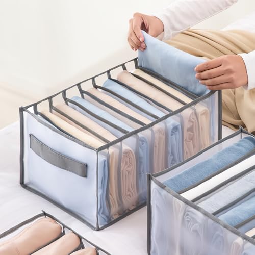 9 Compartment Clothing Organizer for Jeans and Shirts Storage Box with Handles Closet Drawer Solution for Home Use (Grey) - color: Grey3, size: 5.4X3.1X3.8inch