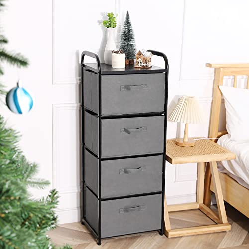 MAX Houser 4 Drawer Fabric Dresser Tall Storage Tower, Dresser Chest with Wood Top, Vertical Nightstand Side Organizer Unit with Metal Frame for Closets Bedroom Nursery Room Hallway(Leaden) - color: Grey3
