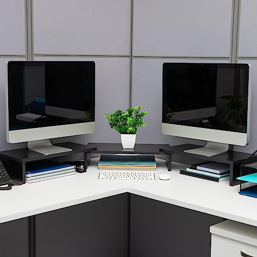 Mind Reader Dual Monitor Stand, Desktop Organizer, Laptop Riser, Office, MDF, 51.25"L x 9.25"W x 4.75"H, Black - color: Black