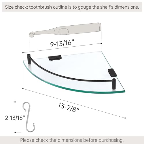KES Bathroom Glass Corner Shelf Tempered Glass Shelf with Rail Wall Mount Corner Shelf SUS 304 Stainless Steel Matte Black 2 Pack, BGS2101A-BK-P2 - color: Matte Black
