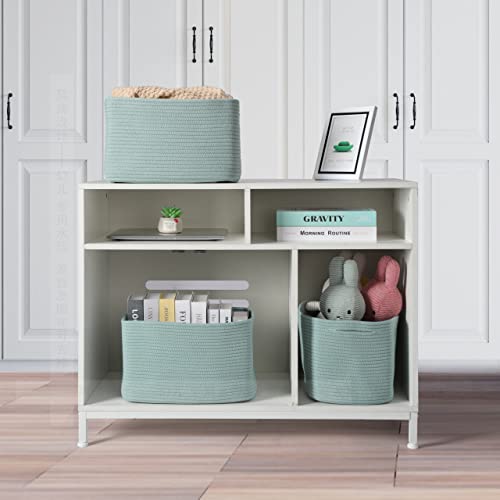 Cotton Rope storage Basket Bins Woven Basket for Organizing Shelves 15X10X9.3" Rectangle Decorative Baskets For storage Clothes Toys Books Towels Nursery basket organizer 3 pack Green - color: Green