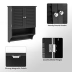 Tangkula Wall Mounted Bathroom Cabinet with Open Shelf & Bar, Medicine Cabinet with Double Louvered Doors, Wall Storage Cabinet with Adjustable Shelf, for Bathroom Living Room Kitchen (Black) - color: Black