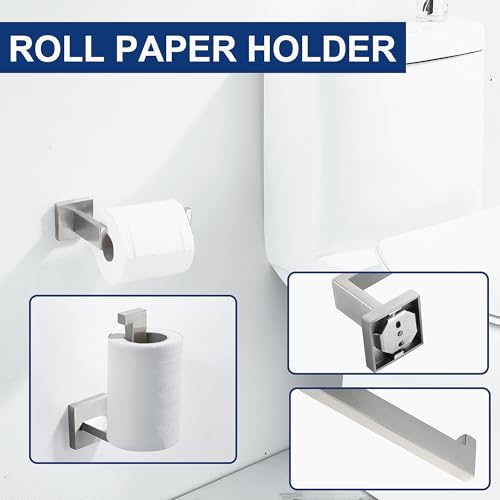5 Piece Bathroom Hardware Accessories - Brushed Nickel, 24Inch Towel Racks, Stainless Steel Square Towel Bar Set, Wall Mounted - color: Brushed Nickel, size: 24" 5pcs