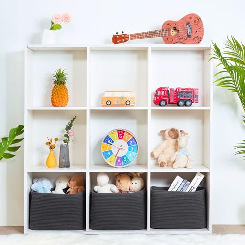 MINTWOOD Design 3-Pack Decorative Woven Storage Baskets for Shelves, Cube Bin Box for Organizing Books, Shoes, Dog Toys, Pantry Closet and Living Room Organizer, Charcoal / Black - color: Charcoal Gray / Black