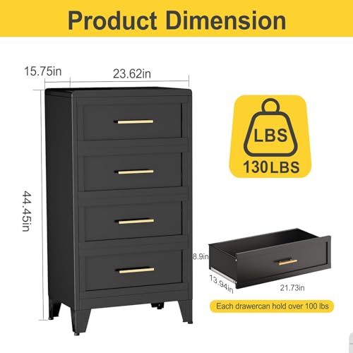 4 Drawers Dresser for Bedroom, 44.45" H Metal Dressers & Chests of Drawers Curved Corner Design, Storage Organizer Drawer Chest with Large Capacity for Living Room, Entryway, Hallway, Black - color: Black, style: Narrow Style/4 Drawers