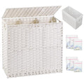 SETVSON Laundry Hamper with Lid Laundry Basket 132 L (35 Gal) Wicker Clothes Hamper, Handwoven Rattan Hamper with Handles and 4 Removable Liner Bags, 6 Mesh Bags for Laundry Bedroom White - color: White, size: 35.0 Gal