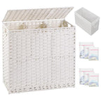 SETVSON Laundry Hamper with Lid Laundry Basket 132 L (35 Gal) Wicker Clothes Hamper, Handwoven Rattan Hamper with Handles and 4 Removable Liner Bags, 6 Mesh Bags for Laundry Bedroom White - color: White, size: 35.0 Gal