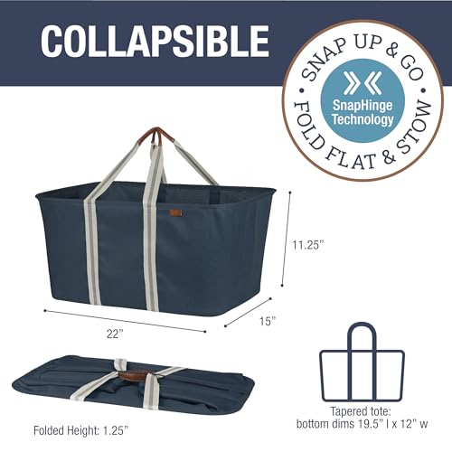 CleverMade Collapsible Laundry Tote 2-Pack (50L) – Foldable Carry-All Storage Bin for Laundry, Car Trunk, RV, Dorm & Home Organization – LUXE Cotton Blend with Vegan Leather Accents, Navy - color: LUXE Navy Noir