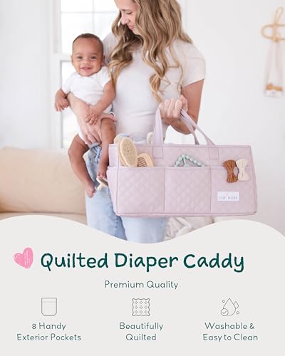 Lily Miles Baby Diaper Caddy Organizer, Quilted Nursery Storage Organizer for Newborn Essentials and Diaper Changing Station, Gift for Baby Shower and Registry Must-Have (Rosy Lilac) - color: Rosy Lilac