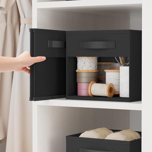 DIMJ 8 Pack Foldable Storage Cubes with Window, Closet Storage Bins with Handle, 11x11 inch Storage Cubes for Clothes, Toys, Books - color: Black, size: 10.6 Inch.- 8 Pack