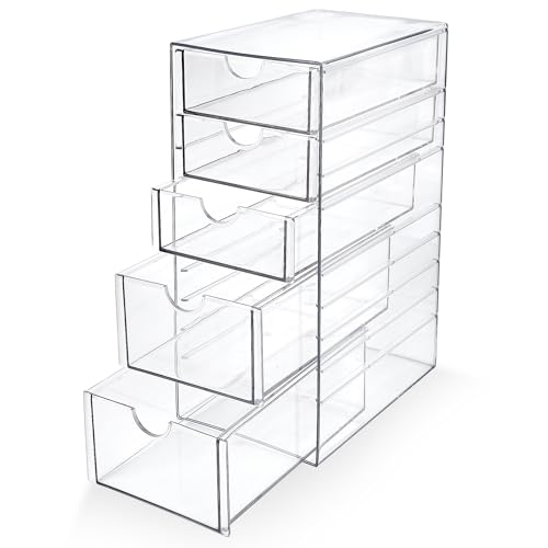 Prsildan Acrylic Drawer Makeup Organizer with 5 Drawers, Hair Accessories Organizer, Office Desk Organization, Clear Stackable Storage Drawers for Vanity, Countertop, Craft, Jewelry - style: 5 Drawers