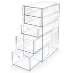 Prsildan Acrylic Drawer Makeup Organizer with 5 Drawers, Hair Accessories Organizer, Office Desk Organization, Clear Stackable Storage Drawers for Vanity, Countertop, Craft, Jewelry - style: 5 Drawers