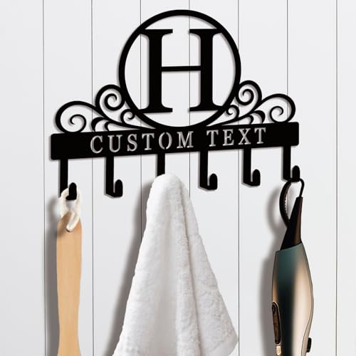 Personalized Initial Key Holder for Wall, Decorative Metal Key Holder Wall Mount, Key Hooks Coat Rack Monogram Decor, Perfect for Bathroom, Living Room, Kitchen, Anniversary Housewarming Gift - style: Custom