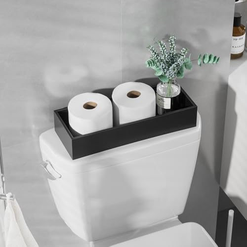 ZHWS Toilet Paper Basket, Bathroom Basket for Counter Toiletires Decor Towel TP, Back of Toilet Organizer Storage, Guest Toilet Tank Tray, Vanity Tray for Perfume Makeup Kitchen 15"x6"x3" Black - color: Black, size: 15" x 6" x 3"