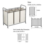 LINZINAR 3-Bag Laundry Sorter,Laundry Hamper Cart with Heavy Duty Rolling Lockable Wheels and Removable Bags (Beige) - size: 3 Bags Beige