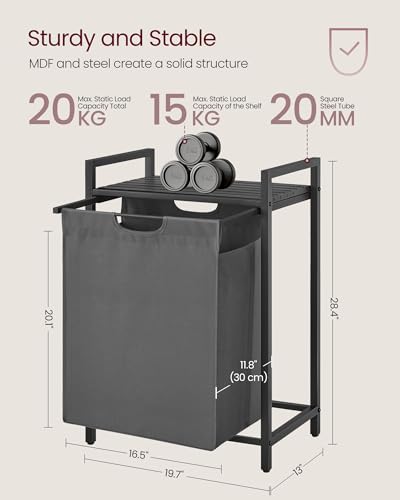 VASAGLE Laundry Hamper, Laundry Basket, Laundry Sorter with A Pull-Out and Removable Bag, Shelf, Metal Frame, 17.2 Gallons (65 L), 19.7 x 13 x 28.4 Inches, Gray and Black UBLH101G01 - color: Slate Gray + Charcoal Gray, size: 1 Bags - 65 L