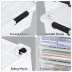 4 Packs 20 Quarts Under Bed Plastic Storage Bins with Lids, Clear Underbed Storage Containers with Wheels
