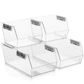 HOMESTEAD Set of 4 Stackable Storage Bins, 2 Large + 2 Small Clear Plastic Organizer Bins, Open Front Design for Kitchen Pantry, Fridge, Cabinet, Bathroom Organization and Snack Storage