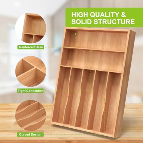 Unibambou Bamboo Utensil Drawer Organizer, Silverware Tray Organizer, Kitchen Drawer Organizer for Flatware Cutlery, Silverware Tray for Drawer (Natural, Large 16.5x12.3 Inch) - color: Natural, size: Large 12.5x16.5 Inch