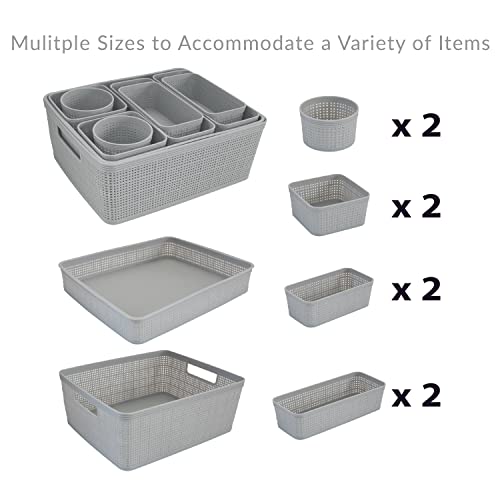 Simplify 10 Piece Organizing Set | Multiple Size Bins | Multipurpose | Office | Desk | Dorm | Bathroom | Storage Basket | Small Items | Accessories | Grey