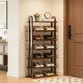 Vertical Shoe Rack - 7 Tier Tall Narrow Shoe Rack Organizer for Small Spaces, Skinny Shoe Shelf Space Saving Shoe Storage, Solid Wood Shoe Shelf for Entryway, Closet, Corner, Doorway, Walnut