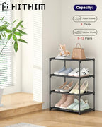 HITHIM 4 Tiers Small Shoe Rack,Narrow Stackable Shoe Shelf Organizer,Sturdy Shoe Stand, Non-Woven Fabric Metal Shoe Racks for Entryway, Doorway and Bedroom Closet - size: 4-tier