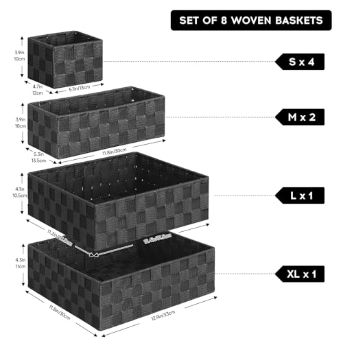 Posprica Woven Baskets, Storage Baskets for Organizing (Set of 8), Cube Baskets Bin Container Matching Storage Boxes Organizers for Pantry, Office, Shelves, Media-room - color: Black-8pcs