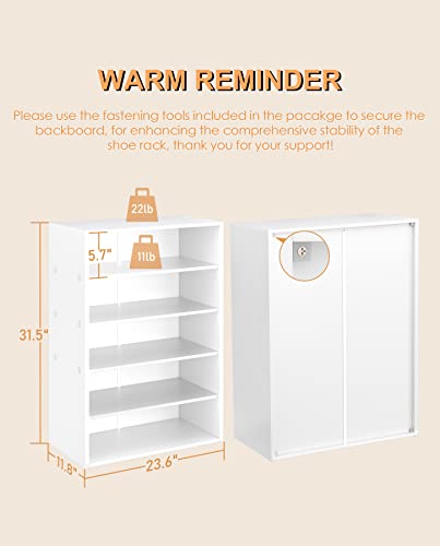 HAIOOU 5 Tier White Shoe Rack, 24 Inches Stackable Wooden Shoe Shelf Organizer Free Standing Shoe Storage Stand with One Movable Storage Shelf for 10-15 Pairs, Perfect for Entryway, Hallway, Closet - color: Modern White
