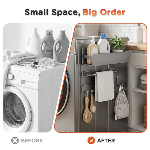 Cailoda Apartment Magnetic Organizer, Spice Rack, 4-Pack Gray Magnetic Shelf for Washer & Refrigerator, No Drill Space Saving Storage for Compact Kitchen, Laundry & Living Spaces