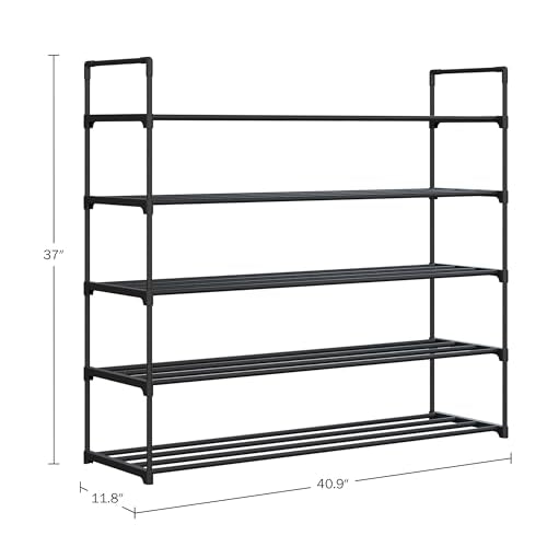 Home-Complete Shoe Rack - 5-Tier Shoe Organizer for Closet, Bathroom, Entryway - Shelf Holds 25 Pairs Sneakers, Heels, Boots (Black) - color: Black, size: 5-Tier