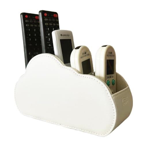 Remote Control Holder - 5 Spacious Compartments TV remote holder Caddy Leather Control Storage Tabletop Desk Organizer for Remote Controller,Office Stationery,Makeup Brush - color: Light Beige