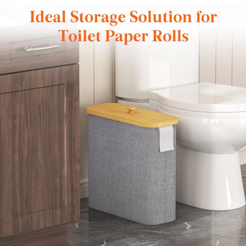Lifewit Toilet Paper Storage Holder for 12 to 16 Rolls, Free Standing Toilet Paper Basket Stand with Bamboo Lid, Collapsible Fabric Bathroom Organizer Box for Mega Rolls, 30L, Extra Large, Light Gray - color: Gray, size: 30L