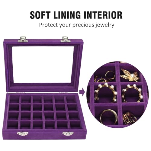 Vicoter Velvet Jewelry Box 24 Grid Jewelry Ring Display Organiser Box Tray Holder Earrings Storage Case for Girls Wife Mom Women (Purple) - color: Purple