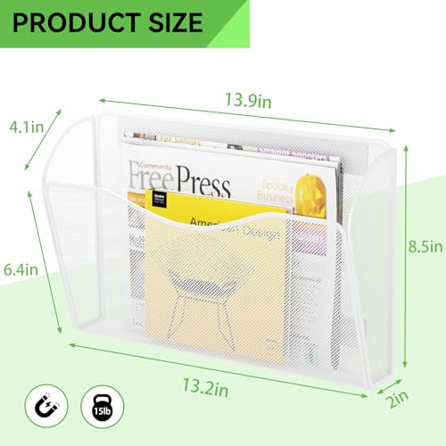 Magnetic File Holder - Heavy Duty Wall File Organizer for Refrigerator & Whiteboard - Strong Magnet Mail Holder & Magazine Rack, No Drilling Document Storage Basket for Office Cabinet - color: White, size: 3 Pack Magnetic