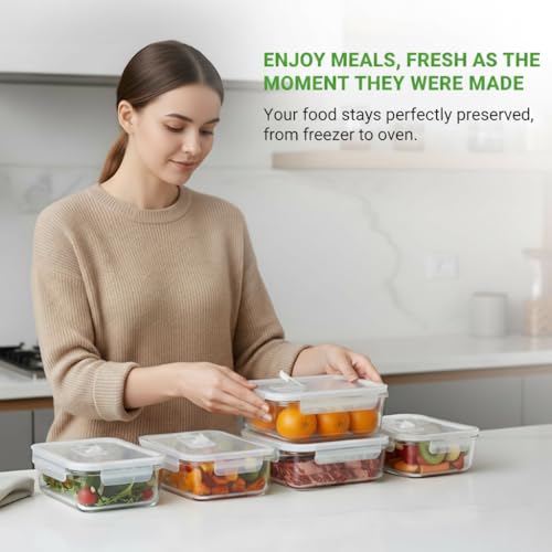NutriChef 10-Piece Superior Glass Food Storage Containers Set (5 Containers + 5 Locking Lids),Stackable Meal-prep Design, BPA-free Airtight Clear Locking lids with Vent Lids & Air Hole, NCCLX5 - color: Transparent