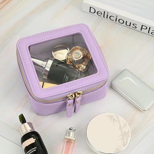Aveniee Mini Clear Makeup Bag, Small Cosmetic Bags Travel Toiletry Pouch Organizer, TSA Approved Make up Case with Zipper, Car Bag for Essentials,Lilac - color: Lilac, style: Mini Chic