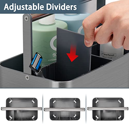 BYUNER Portable Shower Caddy Dorm: Compact Bathroom Caddy Organizer with Handle & Adjustable Dividers, Hard Plastic Shower Basket Storage Tote for Toiletry, College Dorm Room Essentials for Men Gray - color: Silver / Grey