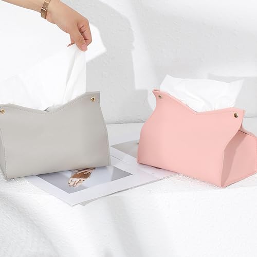 1PCS PU Leather Tissue Box Cover, Rectangle Facial Paper Organizer Dispenser, Modern Tissue Case Holder for Vanity Countertop Nightstands Living Room Office Desk Car (Gray) - color: Gray