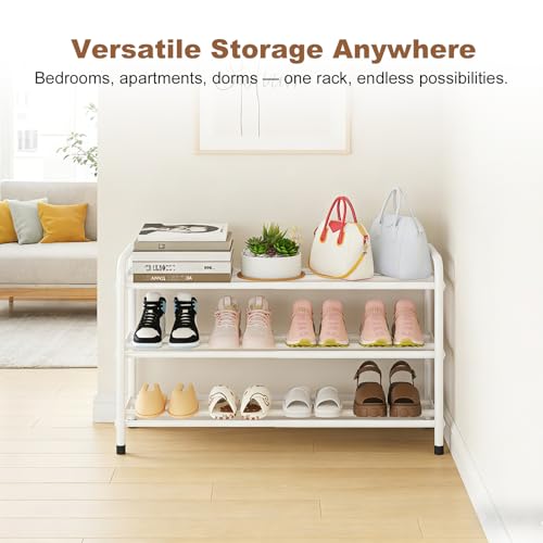 KANAV 3-Tier Expandable Shoe Rack, Heavy Duty Adjustable Metal Shoe Organizer for Closet & Entryway, Freestanding, Tool-Free Assembly, White - color: White, size: 3-Tiers