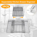 1 Pcs Utensil Drawer Silverware Organizer, Metal Mesh Expandable 13" ~24" Kitchen Drawer Organizer, 7-9 Slots Cutlery Tray Dividers for Kitchen Flatware Christmas Housewarming Gift (Sliver) - color: Sliver